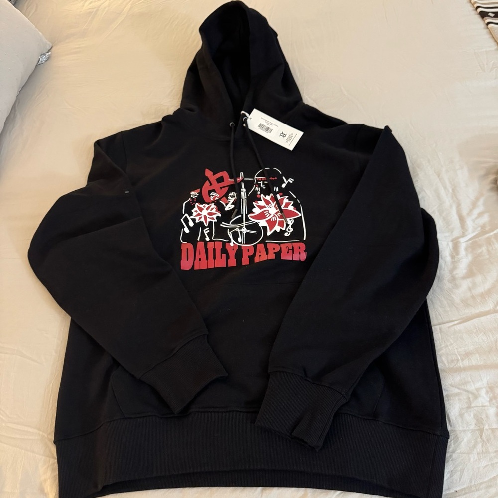 NWT NEW DAILY PAPER PANYIN GRAPHIC HOODIE Size Large Black